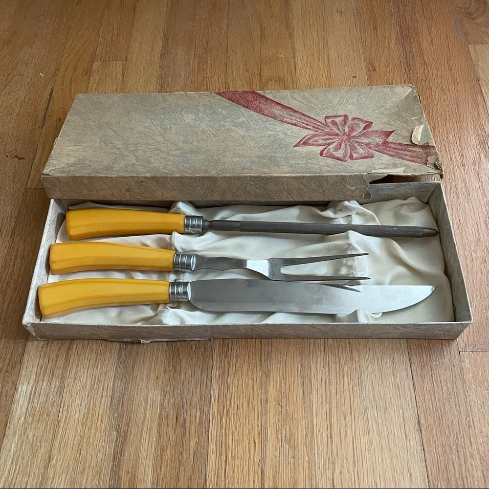 Vintage GENERAL CUTLERY CO. Stainless Steel Carving Set Three Pieces